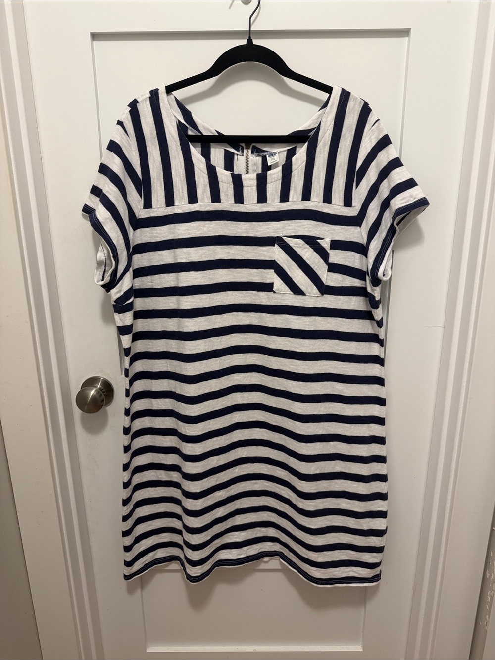 Old Navy Navy and White Striped Midi Shift Dress
